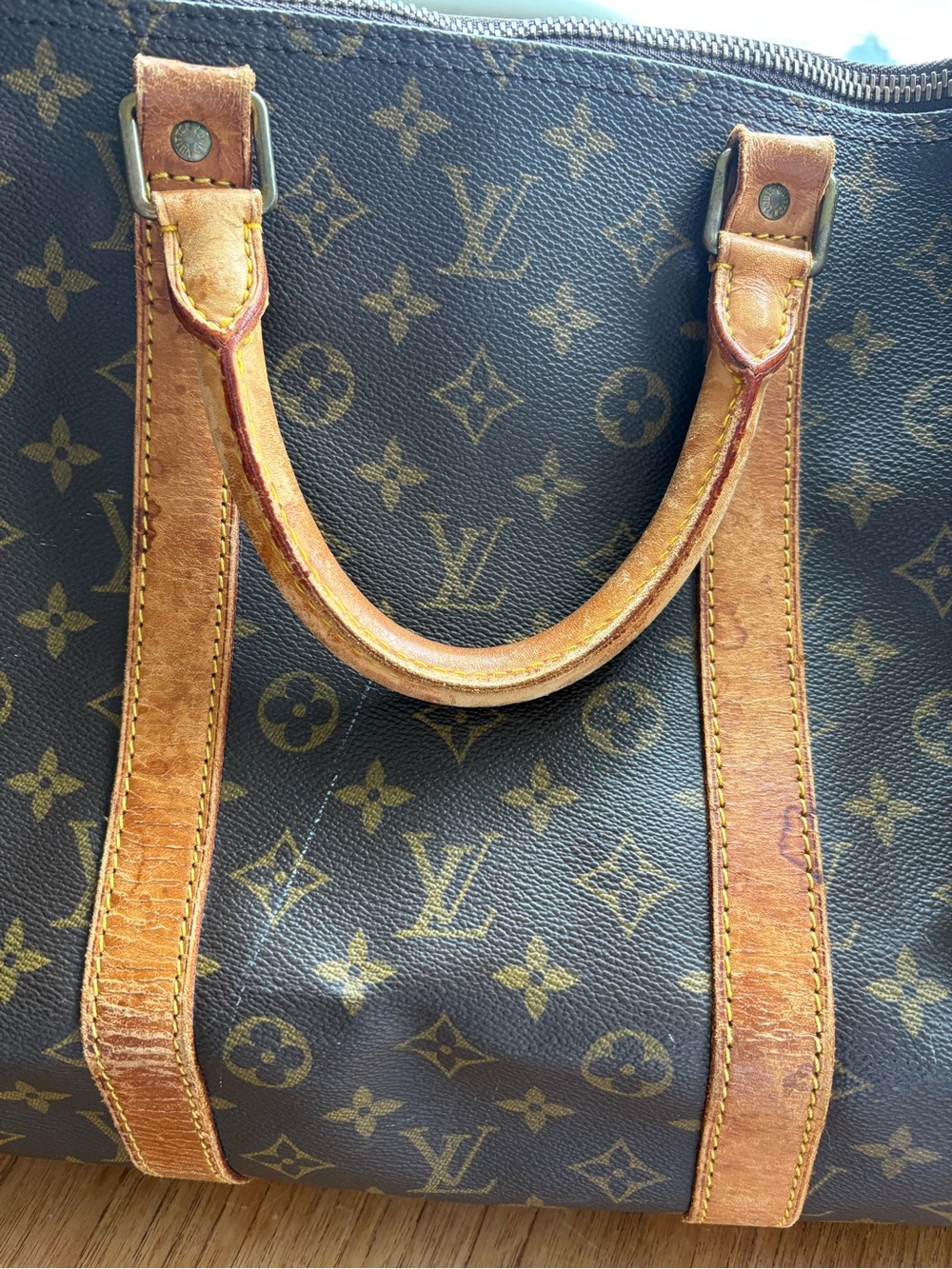 Authentic Louis Vuitton Monogram Canvas Keepall 55 Duffel in Brown and Tan - Picture 2 of 16